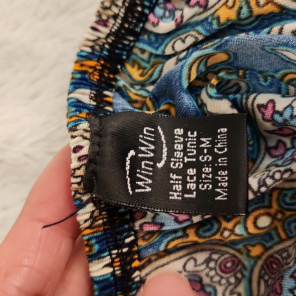 WinWin Blue Green boho off shoulder tunic dress - Picture 6 of 7